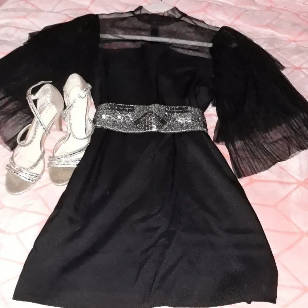 GRACIA Black Cocktail Dress Puffy Sleeves